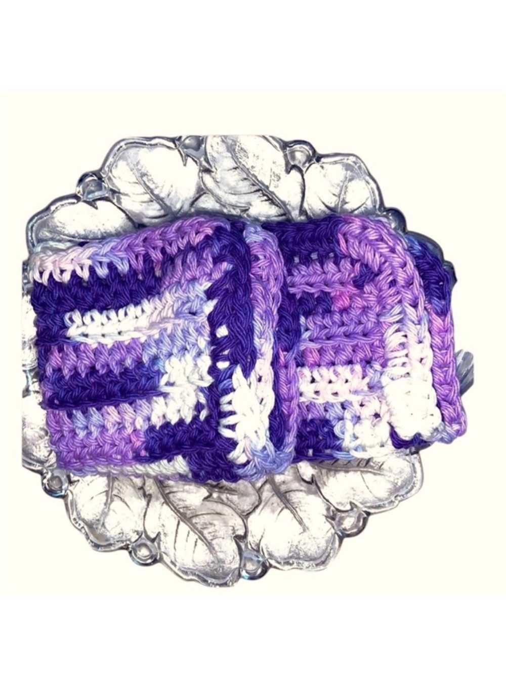 HAND CRAFTED Two Crocheted Colorful All Purpose 100% Cotton Wash or Dish Cloths